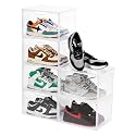 Primalite HEAVY-DUTY Shoe Crates Storage Box- 6 Pack with DROP-SIDE Display Magnetic Door, THICKEN &amp; STURDY HARD Plastic Stackable Rectangular Container SNEAKER Boxes | Fits Upto US: 13- CLEAR
