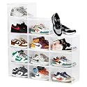 Primalite HEAVY-DUTY Shoe Crates Storage Box-12 Pack with DROP-SIDE Display Magnetic Door, THICKEN &amp; STURDY HARD Plastic Stackable Rectangular Container SNEAKER Boxes | Fits Upto US: 13- CLEAR