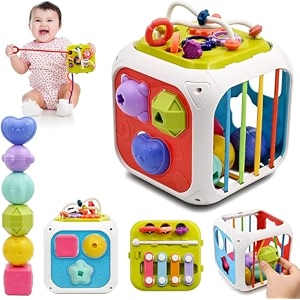 prime deals montessori 7 in 1 baby sensory toys for kids educational learning shape sorter activity stacking interactive developmental fine motor skills multicolor