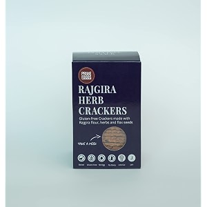 prime foods rajgira herb crackers with dates and flax seeds  baked  jain  vegan  gluten free snack  rich in calcium and proteins  healthy cracker  80 grams each pack of 8