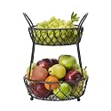 2 Tier Countertop Fruit and Vegetable Basket for Kitchen, Centre Table and Living Room | Metal Wire Bowl for Storing and Organizing Fruits, Vegetables and Snacks - Black