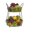 2 Tier Countertop Fruit and Vegetable Basket for Kitchen, Centre Table and Living Room | Metal Wire Bowl for Storing and Organizing Fruits, Vegetables and Snacks - Gold
