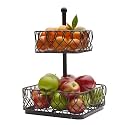 2 Tier Countertop Fruit and Vegetable Basket for Kitchen, Centre Table and Living Room | Metal Wire Bowl for Storing and Organizing Fruits, Vegetables and Snacks