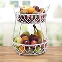 2 Tier Countertop Fruit and Vegetable Basket for Kitchen, Centre Table and Living Room | Metal Wire Bowl for Storing and Organizing Fruits, Vegetables and Snacks - White