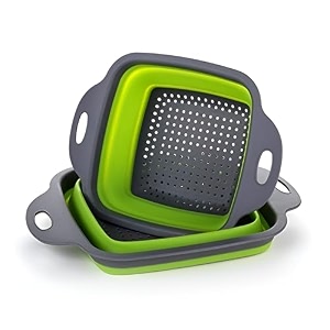 prime pick collapsible colander setstrainer set  pack of 2 collapsible colanders vegetable fruit basket for kitchen collapsible silicone strainer for kitchen green 216l x 254w x 89h cm