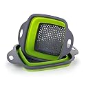 PRIME PICK Collapsible Colander Set|Strainer Set | Pack of 2 Collapsible Colanders |Vegetable Fruit Basket for Kitchen |Collapsible Silicone Strainer for Kitchen (Green), 21.6L x 25.4W x 8.9H cm