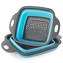PRIME PICK Collapsible Colander with Extendable Handles &amp; Silicone Scrub Over The Sink Vegetable/Fruit Colander Strainer Heat-Resistant Silicone Stackable Space-Saving Design,Vegetables Red, 38.1 Cm