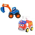 Unbreakable Funny Cartoon Pull Back Friction Power diecast Toy Vehicle Push and Go Crawling Toys for Boys and Girl's Kids, 3 Years (Multicolor) (Truck JCB -FIRE-COMBO-02)