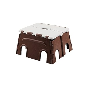 primelife folding step stool 7 inch - brown white  super strong plastic stool for adults amp kids  multi purpose kitchen bathroom garden step stool  portable compact foldable stool