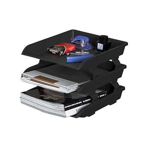 primelife 3 tier file tray organizer - black  abs plastic desk file rack  foldable office document amp paper tray  desktop letter holder for a4 files books amp office stationery