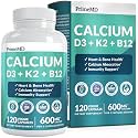 PrimeMD 4-in-1 Calcium 1200mg, Vitamin D3 K2 5000IU, Vegan Non-GMO, 120ct