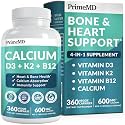 PrimeMD 4-in-1 Calcium 600mg, Vitamin D3 K2 5000IU, Vegan Non-GMO, 360ct