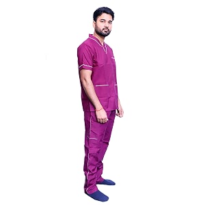 india unisex scrub suit set with piping v-neck 3 pocket top and cargo type trouser 38 medium purple