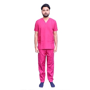 india unisex scrub suit set with pipingv-neck 3 pocket top and cargo type trouser 34 x small shoking pink