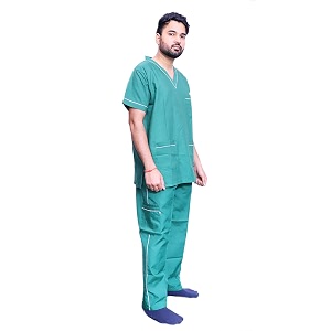 india unisex scrub suit set with piping v-neck 3 pocket top and cargo type trouser 36 small hunter green
