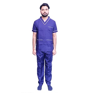 india unisex scrub suit set with piping v-neck 3 pocket top and cargo type trouser 42 -xl navy blue