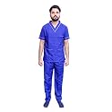 Primestore India Unisex Scrub Suit set with Piping V-Neck 3 Pocket Top and Cargo Type Trouser (34 X SMALL), Royal Blue