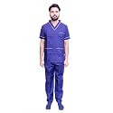 India Unisex Scrub Suit set with Piping V-Neck 3 Pocket Top and Cargo Type Trouser (40-L, Navy Blue)