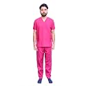 India Unisex Scrub Suit set with PipingV-Neck 3 Pocket Top and Cargo Type Trouser (34 x small, Shoking pink)