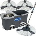 Primeway® SS Upgraded Triangular Head Hydraulic Handle Twin Bucket Wash & Dry Spin Mop | SS Dewatering Basket | 51" Advanced Stick Rod w/Triangular 3 Refills | Clean & Dirty Water | 6 LTR
