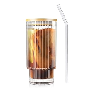 primeworld 550 ml stripe can glass with wooden lid set of 1 pcs cups for beer juice soda coffee smoothie cocktaimilk mikshakes cold drinkwhiskeyamericano green tea water glass sipper