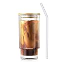 PrimeWorld 550 ml Stripe Can Glass with Wooden Lid Set of 1 Pcs Cups for Beer, Juice, Soda, Coffee, Smoothie, Cocktai,Milk, Mikshakes, Cold Drink,Whiskey,Americano, Green Tea, Water Glass Sipper