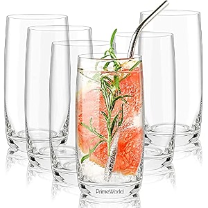 primeworld european 280 ml aqua water glasses set of 6 pcs - tall drinking glasses for- water juice colddrink mojito cocktail lead-free perfect for home restaurants and parties