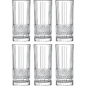 primeworld european 295 ml diamond strips glasses set of 6 pcs - tall drinking glasses for- water juice colddrink mojito cocktail lead-free perfect for home restaurants and parties