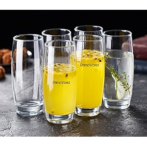 primeworld european 31o ml barrel hi ball glasses set of 6 pcs - tall drinking glasses for- waterjuicecolddrinkmojitococktaillead-freeperfect for homerestaurants and partieswhite310 ml
