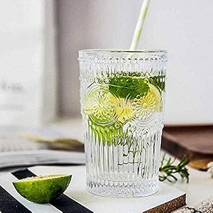 primeworld european 360 ml embossed glasses set of 6 pcs - drinking glasses for- water juice colddrink mojito cocktail lead-free perfect for home restaurants and parties transparent