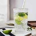 PrimeWorld European 360 Ml Embossed Glasses Set Of 6 Pcs - Drinking Glasses For- Water, Juice, Colddrink, Mojito, Cocktail, Lead-Free, Perfect For Home, Restaurants And Parties, Transparent