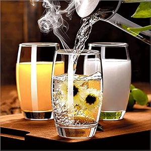primeworld european barrel plain 300 ml clear water glasses set of 6 pcs - tall drinking glasses for- water juice cold drink mojito cocktail lead-free perfect for home restaurants and parties