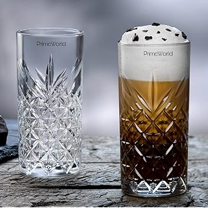 primeworld european crystal glass lead-free timeless water tall drinking glasses 300 ml - set of 6 pcs