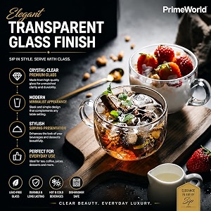primeworld glass coffee cappuccino tea multipurpose mug with handle 480 ml set of 2 pcs for breakfast teamilkbeverageoatsyoghurtnoodlessoup etc