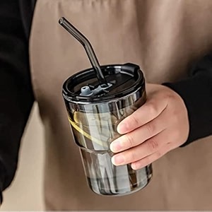 primeworld bonva sipper 435 ml glass tumbler set of 1 pc for coffeetea milk beverages fruit juice green tea and coffee glass with lid home amp travel sippers