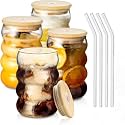PrimeWorld Spring Glass with Wooden Lid and Straw Set of 1 Pc 550 ml Machiato Latte,Americano, Cortado, Mocha, Lait, Cold Brew,Drip Coffee, Tea &amp; Coffee, Juice Beer, Mixed Drink, Smoothies Glasses