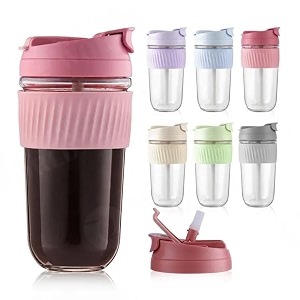 primeworld vilipa glass sipper multicolour 400 ml set of 1 pc straw mug with straw coffee cup for waterjuice coffee tea cocktail home office amp travel