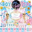 Hombae Prince or Princess Gender Reveal Decorations, Boy or Girl Gender Reveal Decorations Backdrop Balloon Garland Banner Tablecloth Cake Cupcake Topper Box Cutout Poster Sash Pink Blue