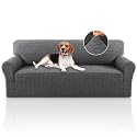 PrinceDeco Jacquard Couch Covers for 3 Cushion Couch 1 Piece Stretch Sofa Covers Furniture Protector Anti-Slip Soft Thickened Dogs Slipcovers Washable Diamond Pattern(Sofa, Grey)