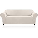 PrinceDeco Oversized Stretch Sofa Cover Slipcover 1-Piece, Spandex Jacquard Fabric Universal Couch Cover for 3 Cushion, Washable Non Slip Sofa Cover, Pet Friendly (XL Sofa 101"-110", Ivory)