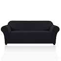 PrinceDeco Oversized Stretch Sofa Cover Slipcover 1-Piece, Spandex Jacquard Fabric Universal Couch Cover for 3 Cushion, Washable Non Slip Sofa Cover, Pet Friendly (XL Sofa 101"-110", Black)