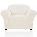PrinceDeco Stretch Armchair Covers for Chairs Slipcovers for Living Room Couch Covers for Chair Protectors Cover for Dogs/Pets/Kids, Feature Checks Pattern Jacquard Bouncy, Thick and Soft, Cream
