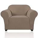 PrinceDeco Stretch Armchair Covers for Chairs Slipcovers for Living Room Couch Covers for Chair Protectors Cover for Dogs/Pets/Kids, Feature Checks Pattern Jacquard Bouncy, Thick and Soft,Macchiato