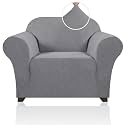 PrinceDeco Stretch Chair Cover Chair Slipcovers with Arms 1-Piece Chair Sofa Slipcovers or Living Room Non Slip Armchair Cover Furniture Protector Dogs Pet Friendly(Armchair,Dove)