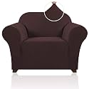 PrinceDeco Stretch Chair Cover Chair Slipcovers with Arms 1-Piece Chair Sofa Slipcovers or Living Room Non Slip Armchair Cover Furniture Protector Dogs Pet Friendly(Armchair,Brown)