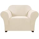 PrinceDeco Stretch Chair Cover Chair Slipcovers with Arms 1-Piece Chair Sofa Slipcovers or Living Room Non Slip Armchair Cover Furniture Protector Dogs Pet Friendly(Armchair, Biscotti Beige)