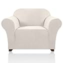 PrinceDeco Stretch Chair Cover Chair Slipcovers with Arms 1-Piece Chair Sofa Slipcovers or Living Room Non Slip Armchair Cover Furniture Protector Dogs Pet Friendly(Armchair,Ivory)