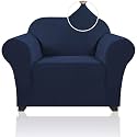PrinceDeco Stretch Chair Cover Chair Slipcovers with Arms 1-Piece Chair Sofa Slipcovers or Living Room Non Slip Armchair Cover Furniture Protector Dogs Pet Friendly(Armchair,Navy)