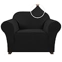 PrinceDeco Stretch Chair Cover Chair Slipcovers with Arms 1-Piece Chair Sofa Slipcovers or Living Room Non Slip Armchair Cover Furniture Protector Dogs Pet Friendly(Armchair,Black)