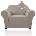 PrinceDeco Stretch Chair Cover Chair Slipcovers with Arms 1-Piece Chair Sofa Slipcovers or Living Room Non Slip Armchair Cover Furniture Protector Dogs Pet Friendly(Armchair,Taupe)